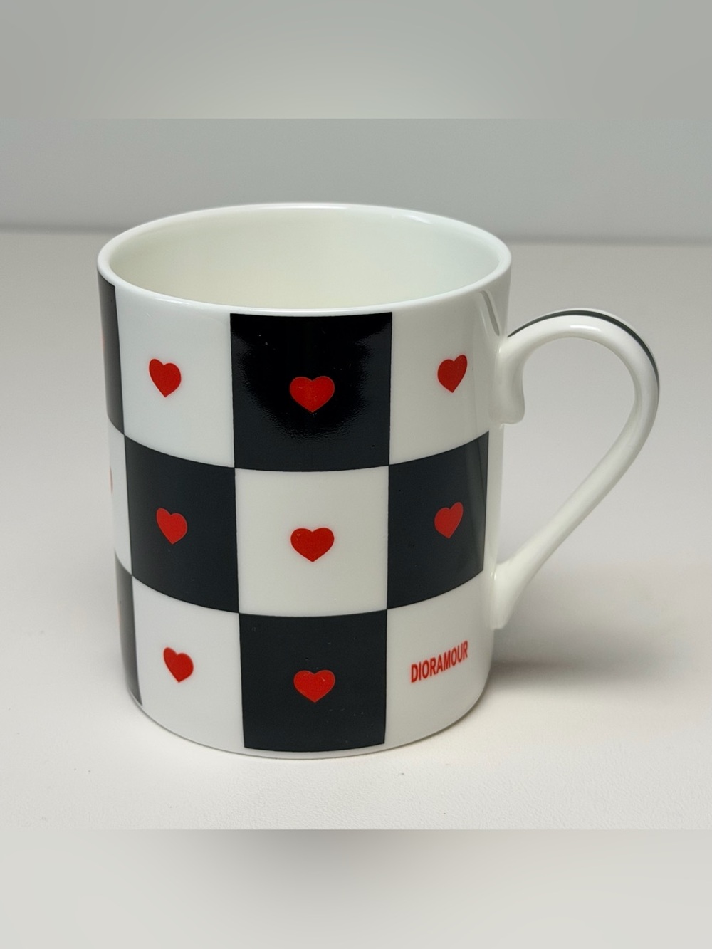 Dior Dioramour porcelain mug Black White Checkboard Heart Limited Edition France